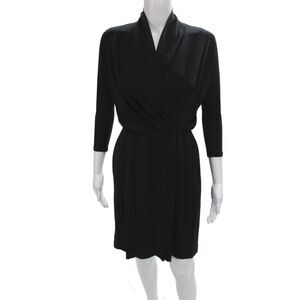 Max Mara Womens Black Wrap Dress V-Neck 3/4 Sleeve Short Viscose Size 38